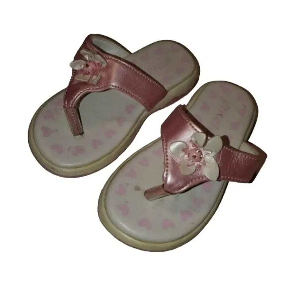 Ameta Flip Flops Sandals Toddler Shoes Pink Flowers GIRLS YOUTH Size 6